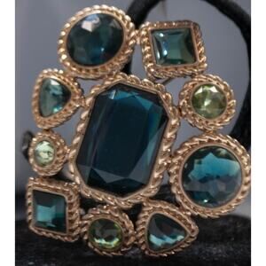 Jones New York Goldtone Roped Multi Blue Green Faceted Rhinestones Pin MSRP $30